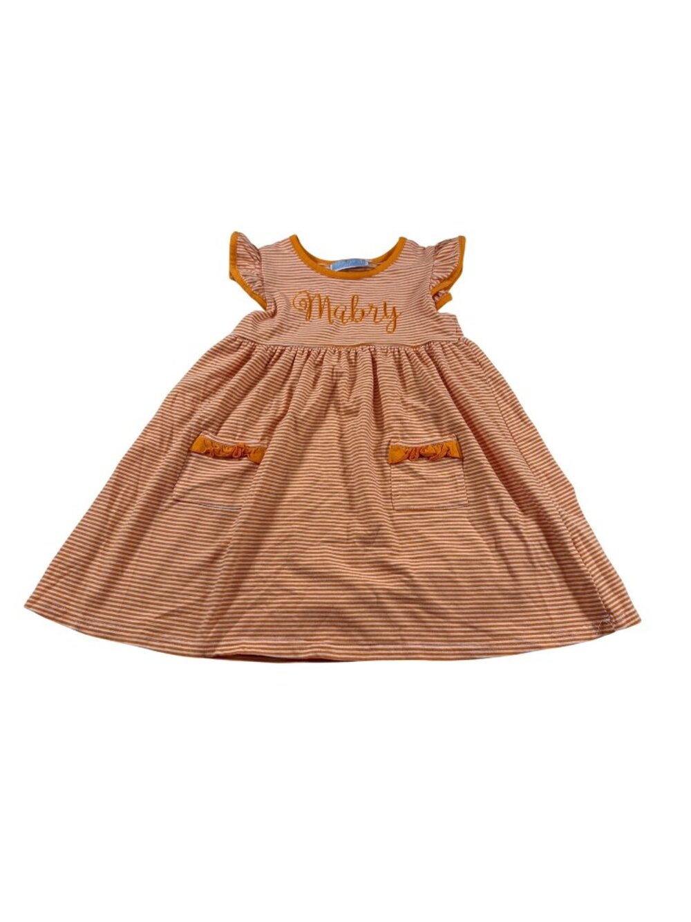 Striped Orange White Girls Dress Trotter St Kids Monogrammed Mabry Sz 5 (NN760)